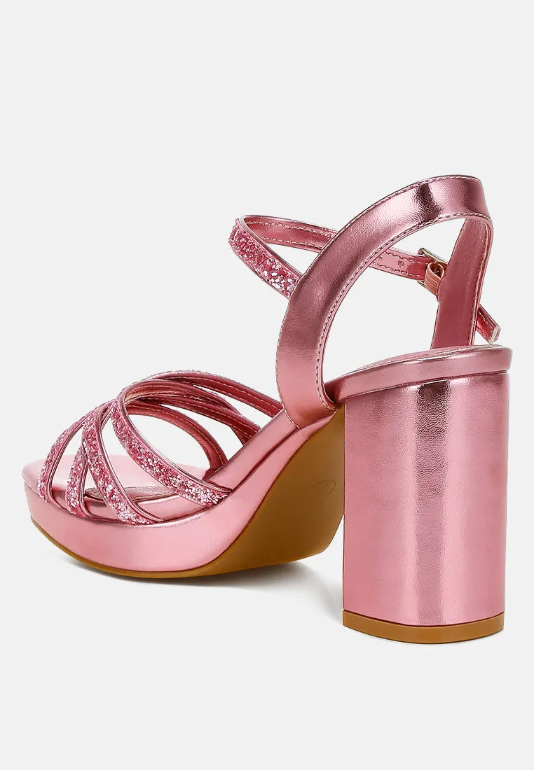 Glitter Strappy Block Sandals By RUW