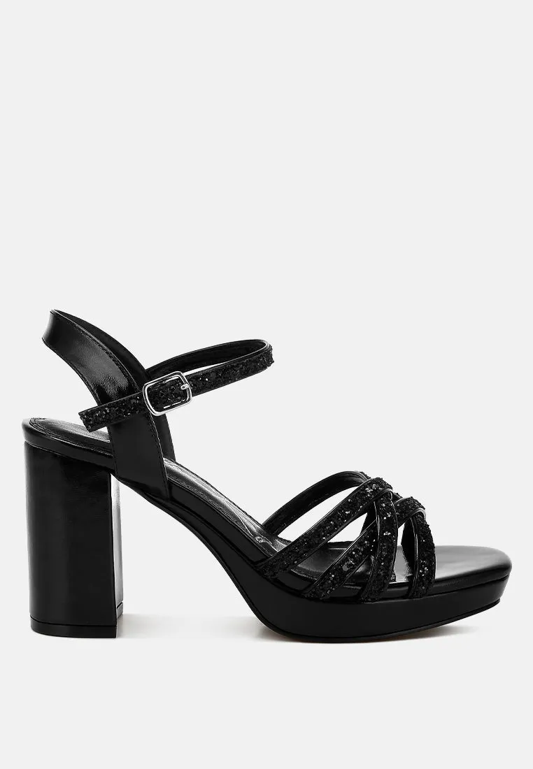 Glitter Strappy Block Sandals By RUW