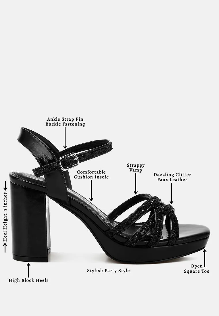 Glitter Strappy Block Sandals By RUW