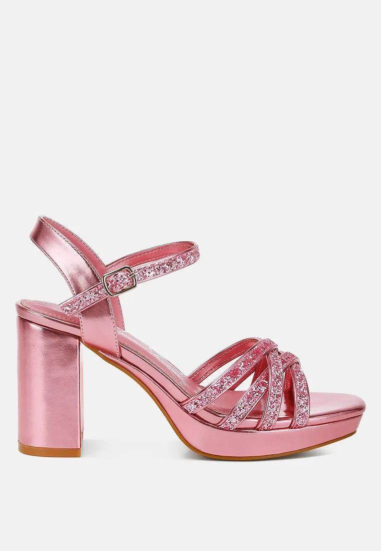 Glitter Strappy Block Sandals By RUW