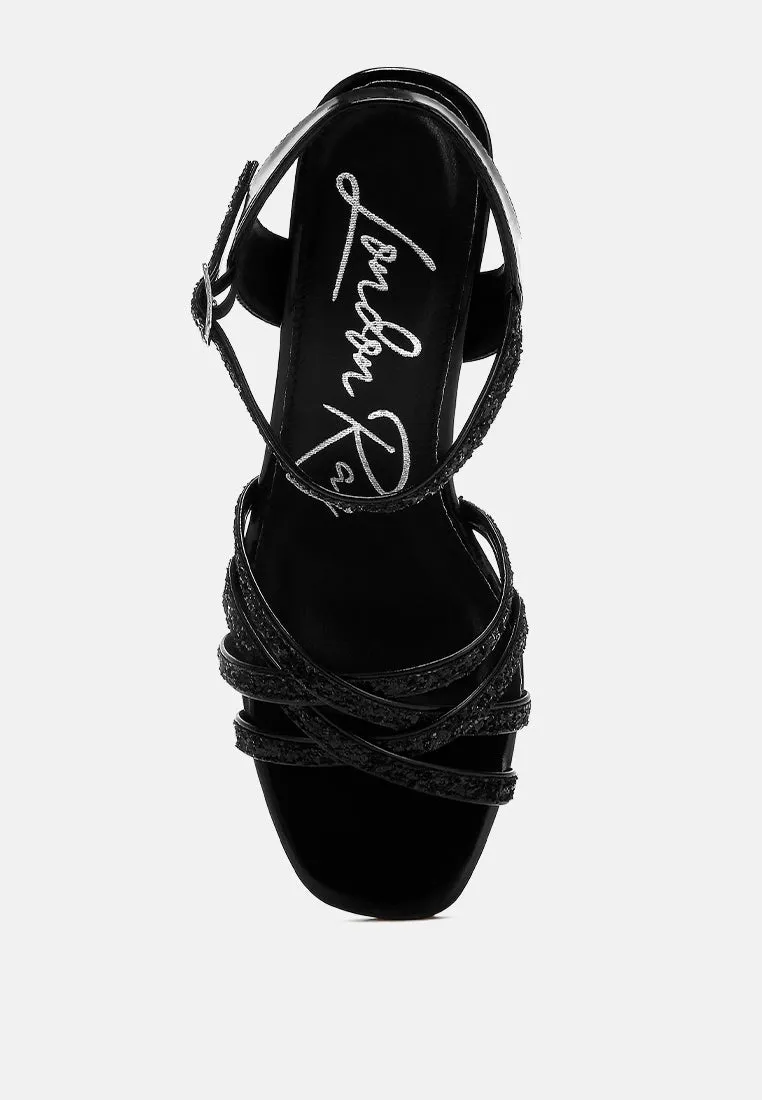 Glitter Strappy Block Sandals By RUW