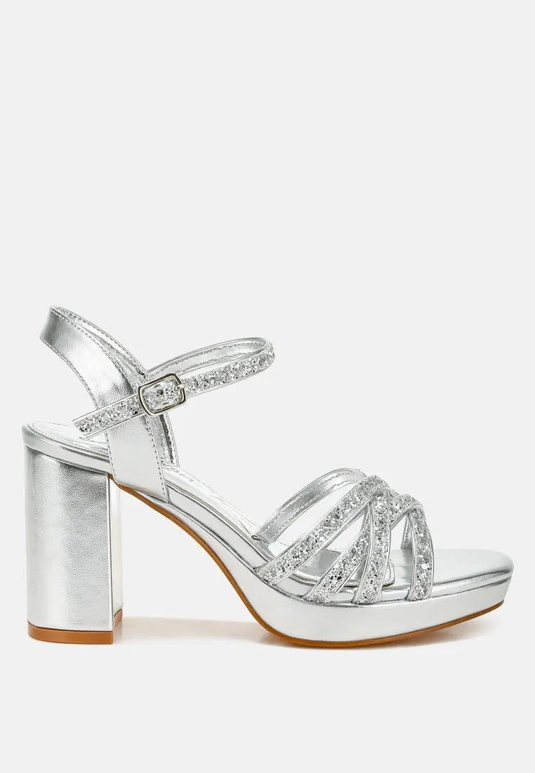 Glitter Strappy Block Sandals By RUW