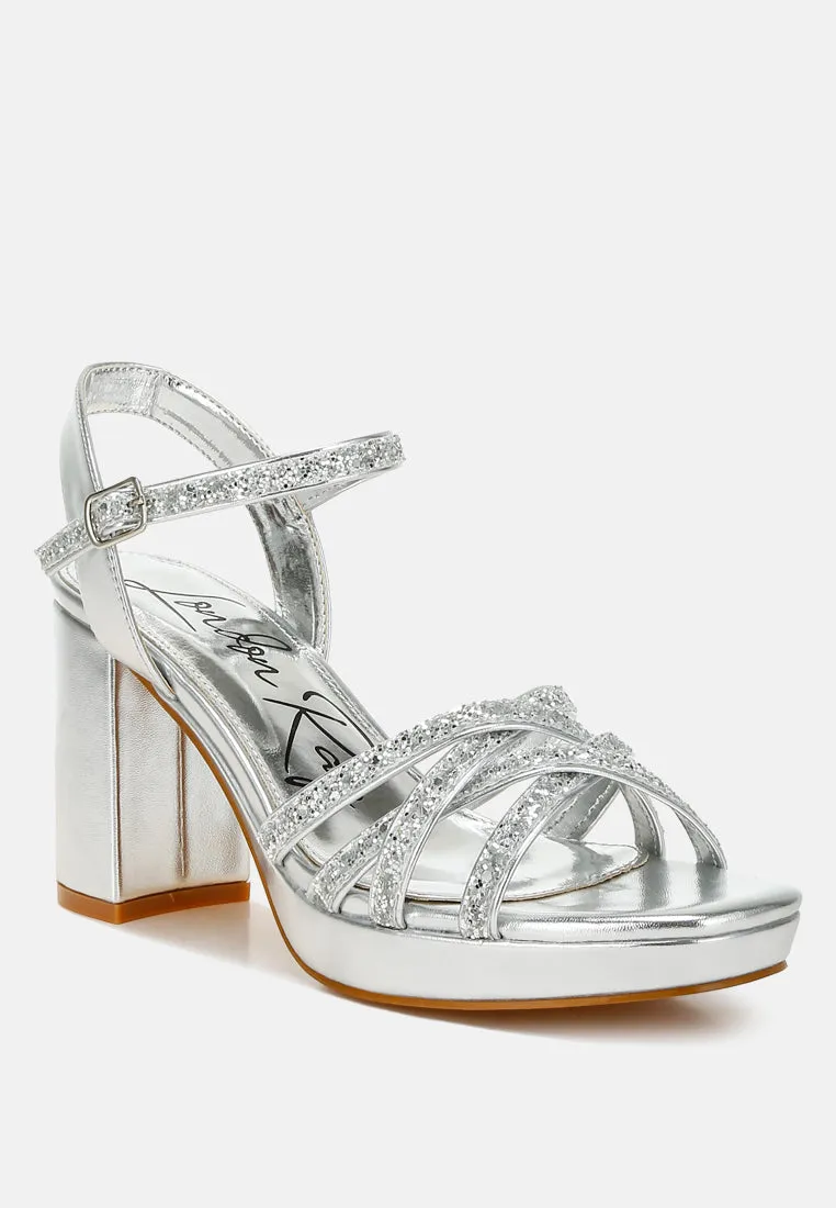 Glitter Strappy Block Sandals By RUW