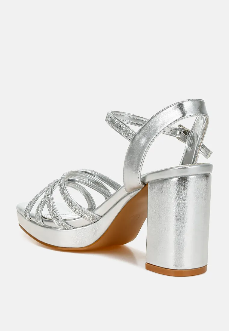 Glitter Strappy Block Sandals By RUW
