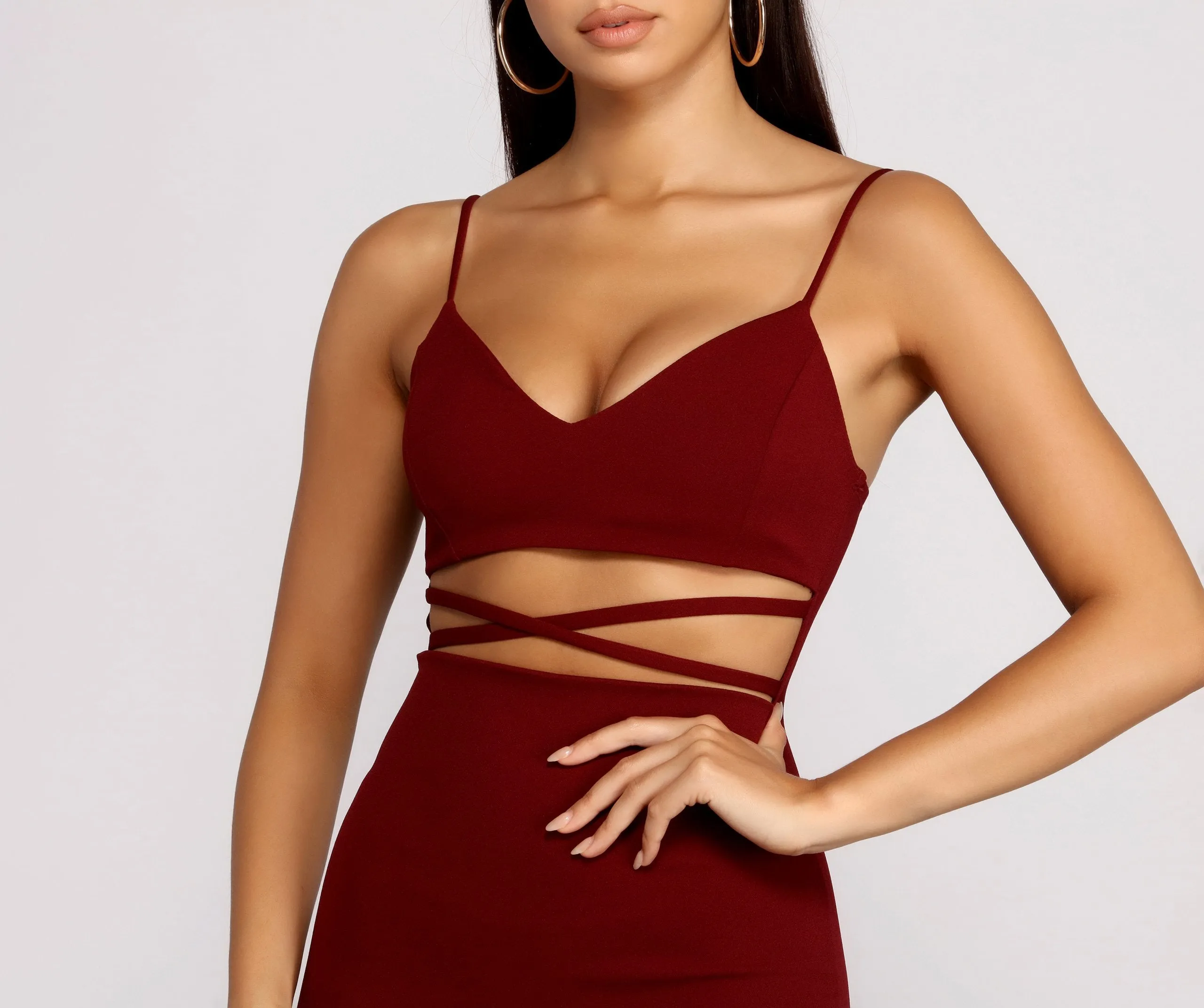 Go All Out Waist Graceful Cut Out Crepe Mini Dress