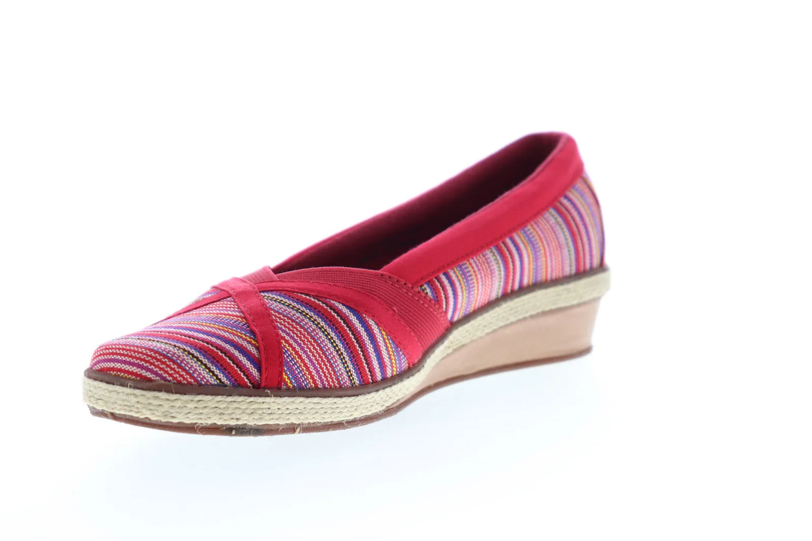 Grasshopper Misty Wedge EF52840B Womens Red Wide 2E Canvas Loafer Flats Shoes