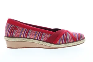 Grasshopper Misty Wedge EF52840B Womens Red Wide 2E Canvas Loafer Flats Shoes