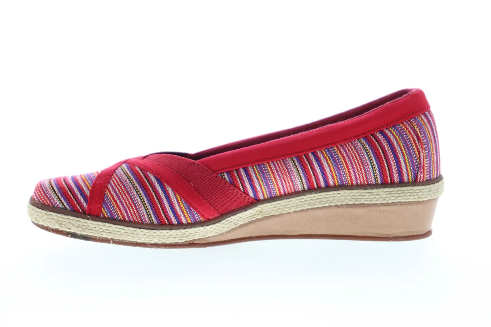 Grasshopper Misty Wedge EF52840B Womens Red Wide 2E Canvas Loafer Flats Shoes