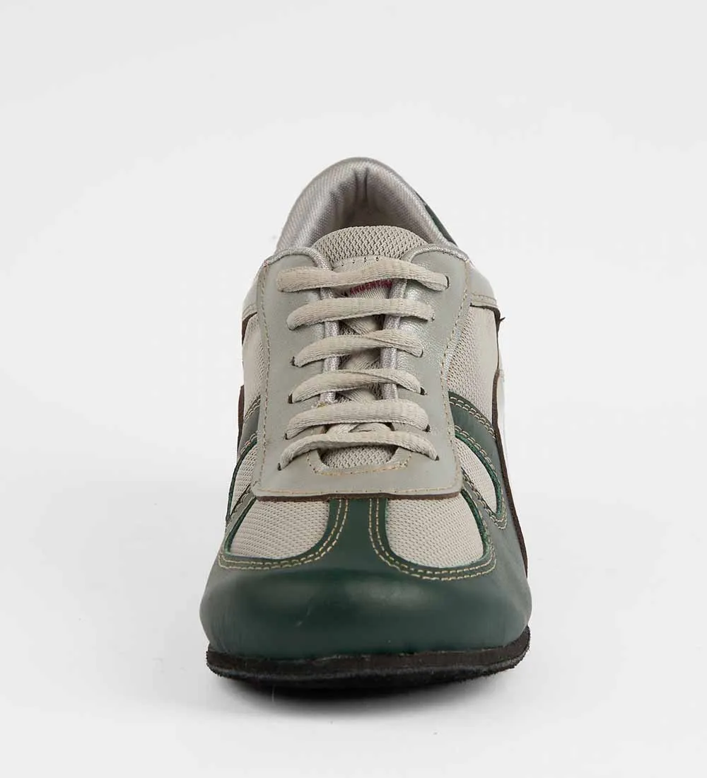 Green & Gray Leather Tango Trainers – Breathable Mesh – Rocio 8524