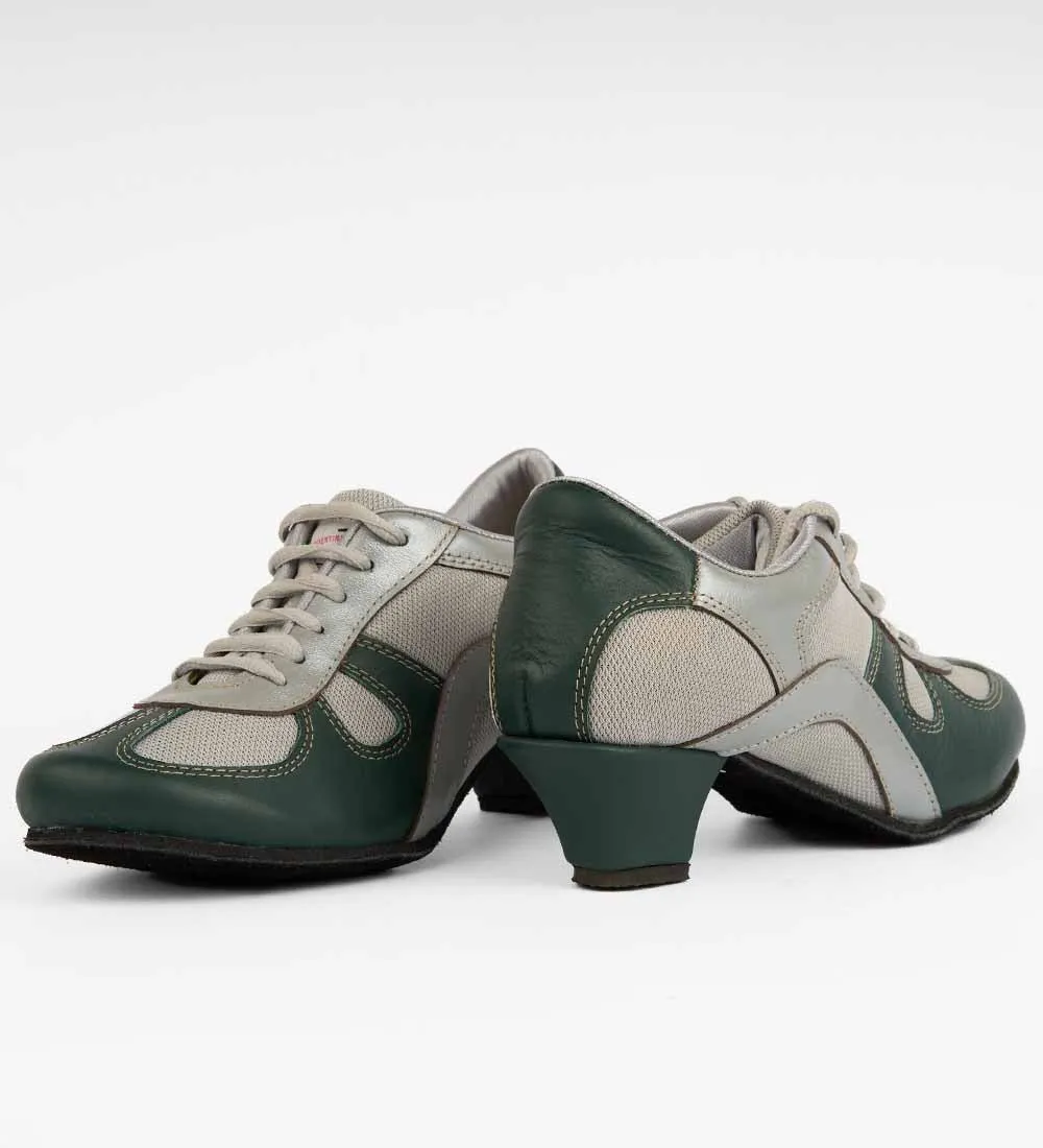 Green & Gray Leather Tango Trainers – Breathable Mesh – Rocio 8524