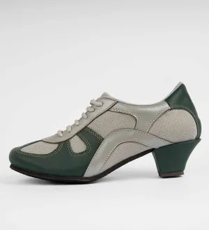 Green & Gray Leather Tango Trainers – Breathable Mesh – Rocio 8524