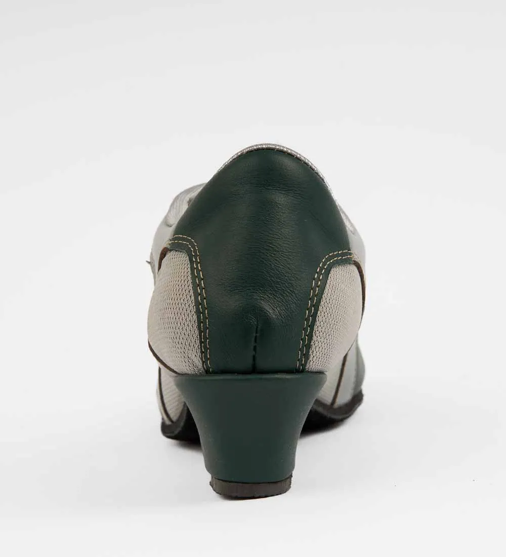 Green & Gray Leather Tango Trainers – Breathable Mesh – Rocio 8524