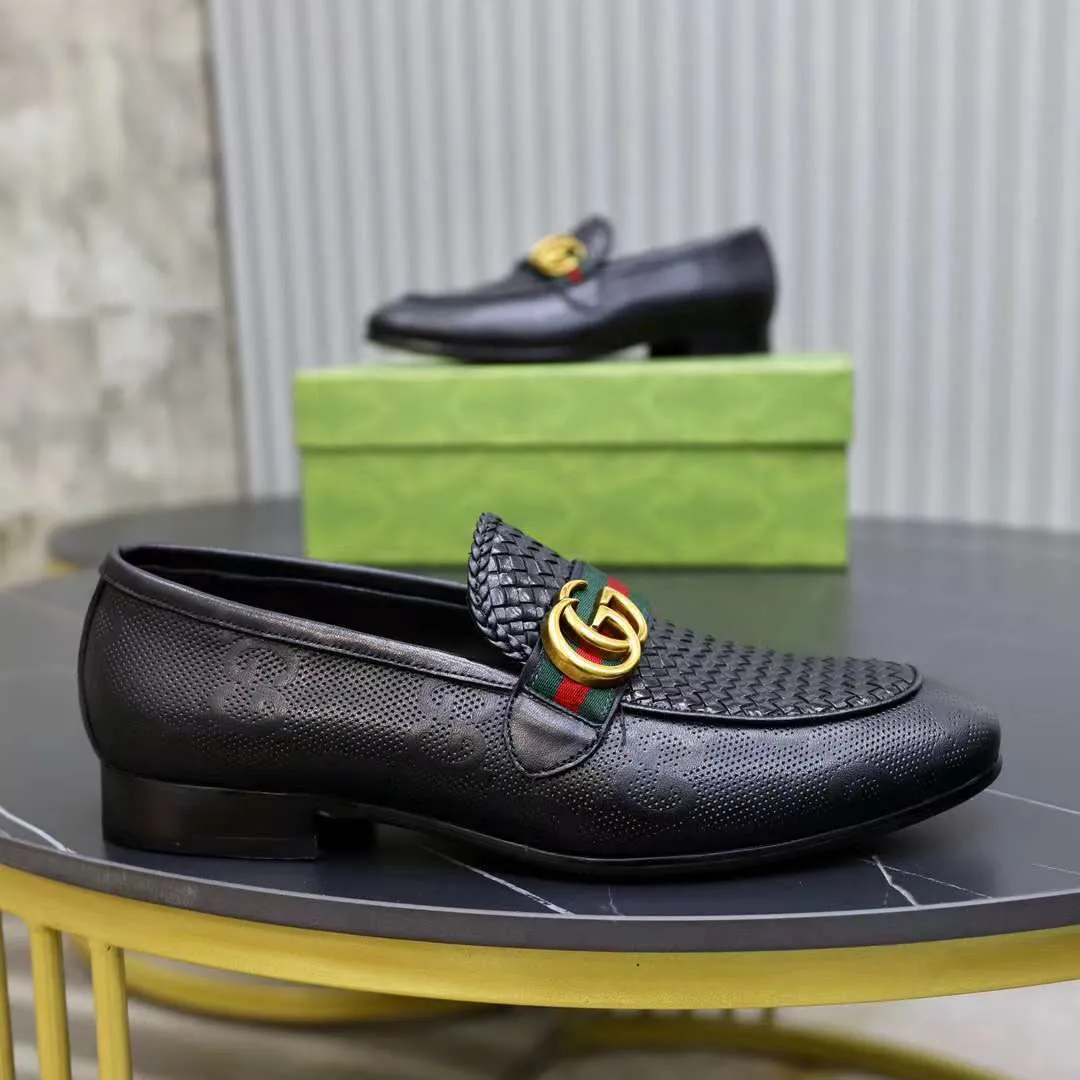 GUCCI || Men's Leather GG Web Loafers Black