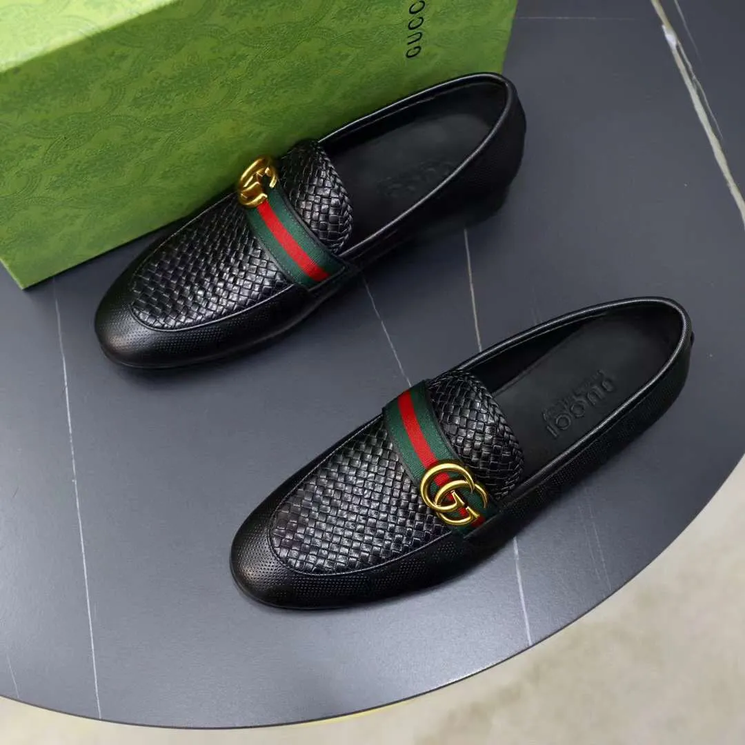GUCCI || Men's Leather GG Web Loafers Black
