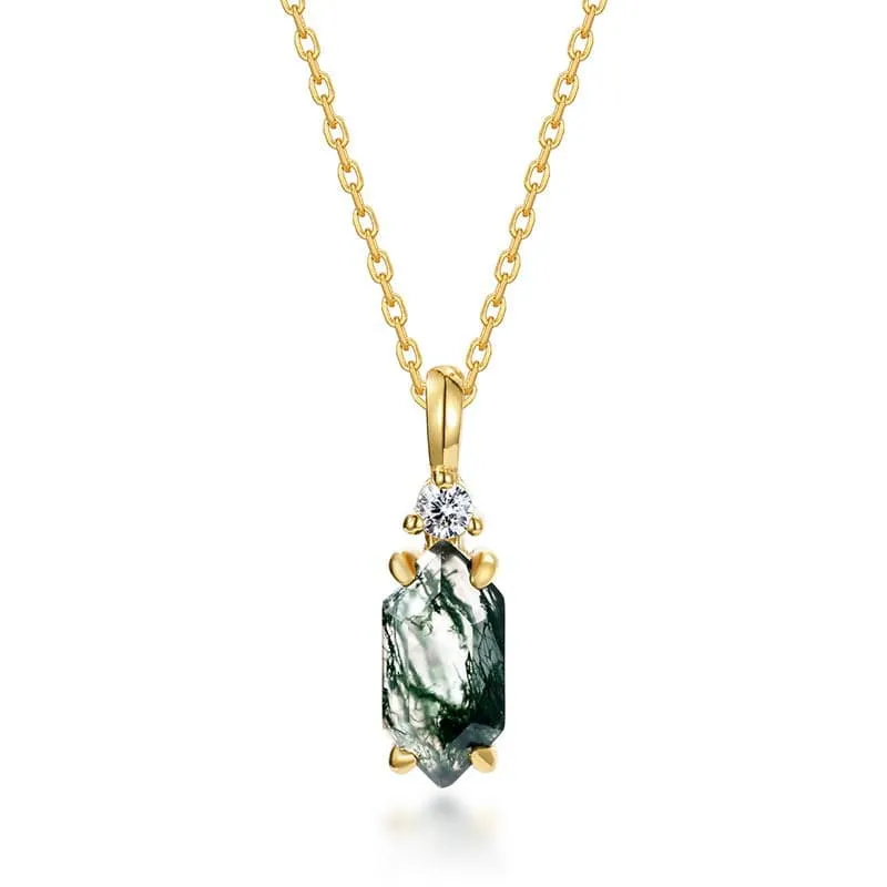 Hexagon Moss Agate Pendant Necklace
