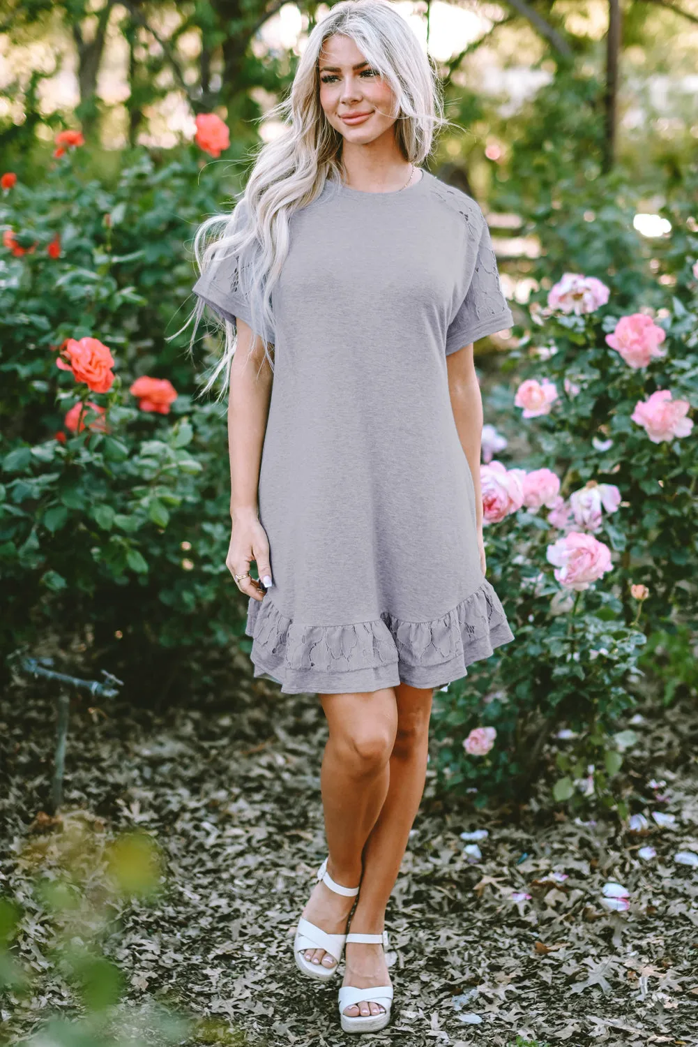Lace Ruffled T-shirt Dress