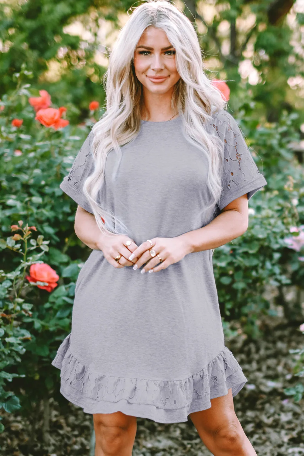 Lace Ruffled T-shirt Dress