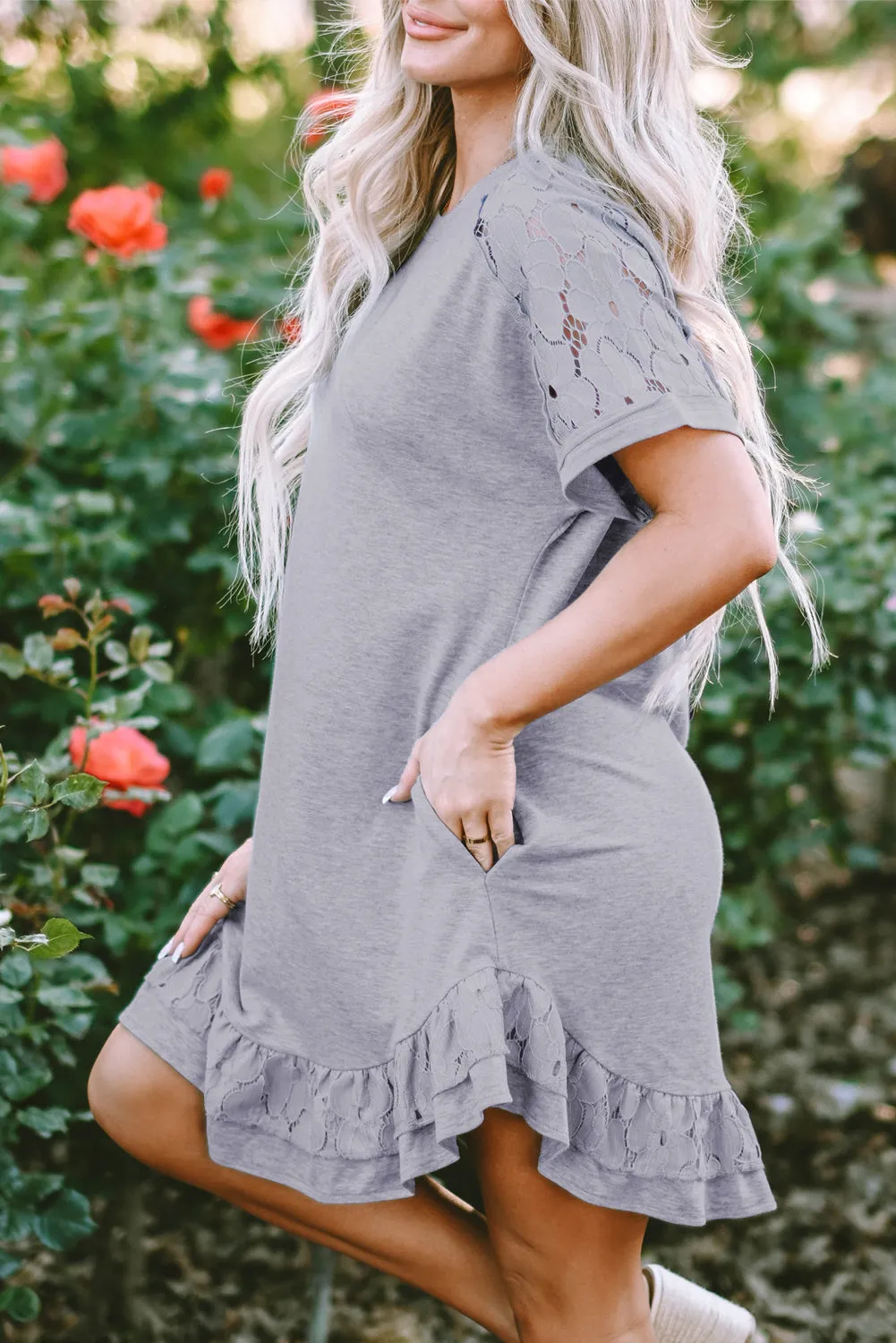 Lace Ruffled T-shirt Dress