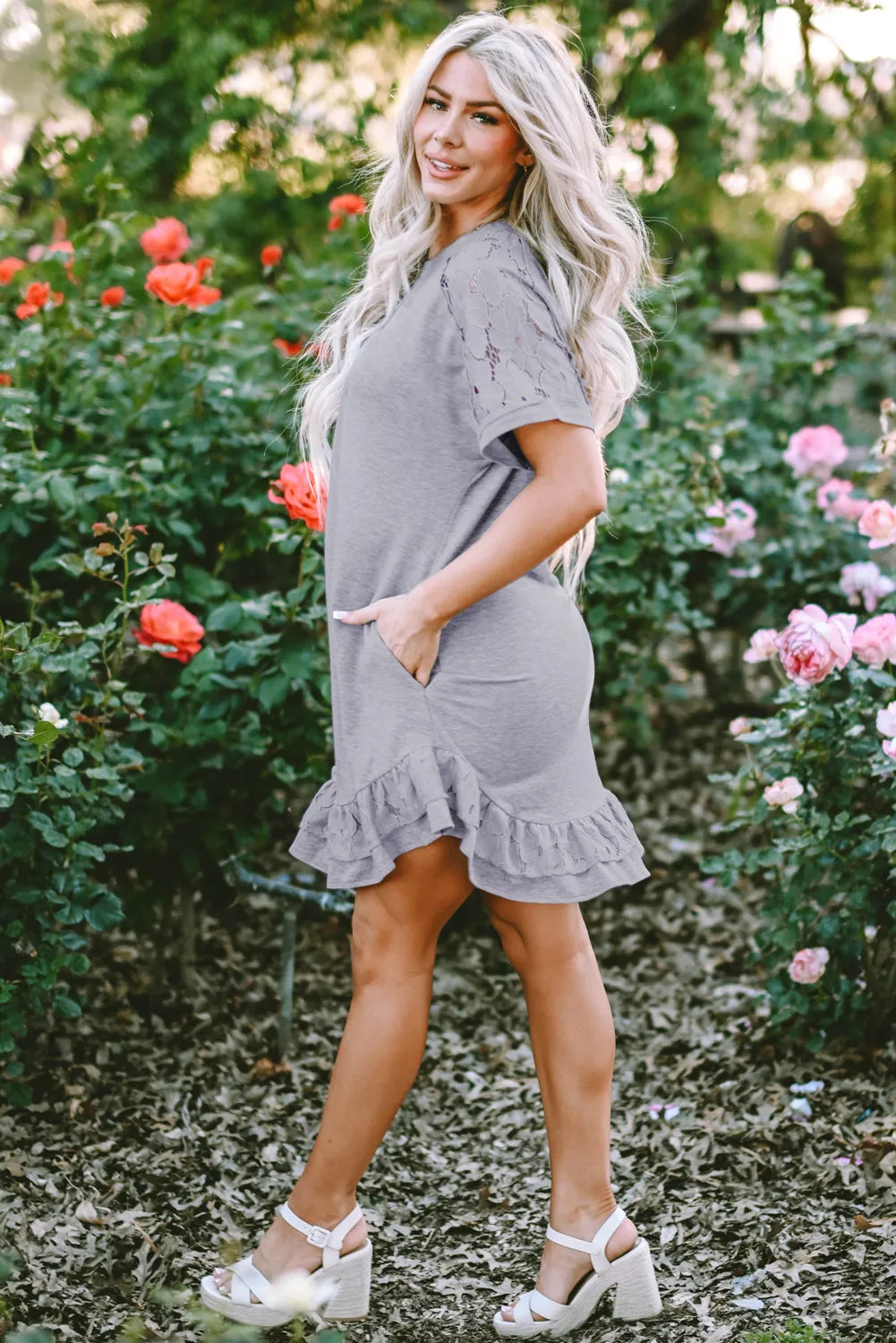 Lace Ruffled T-shirt Dress