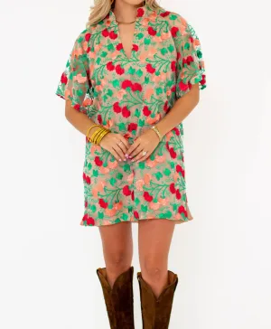 Lulu Short Sleeve Mini Caftan In Precious Coral