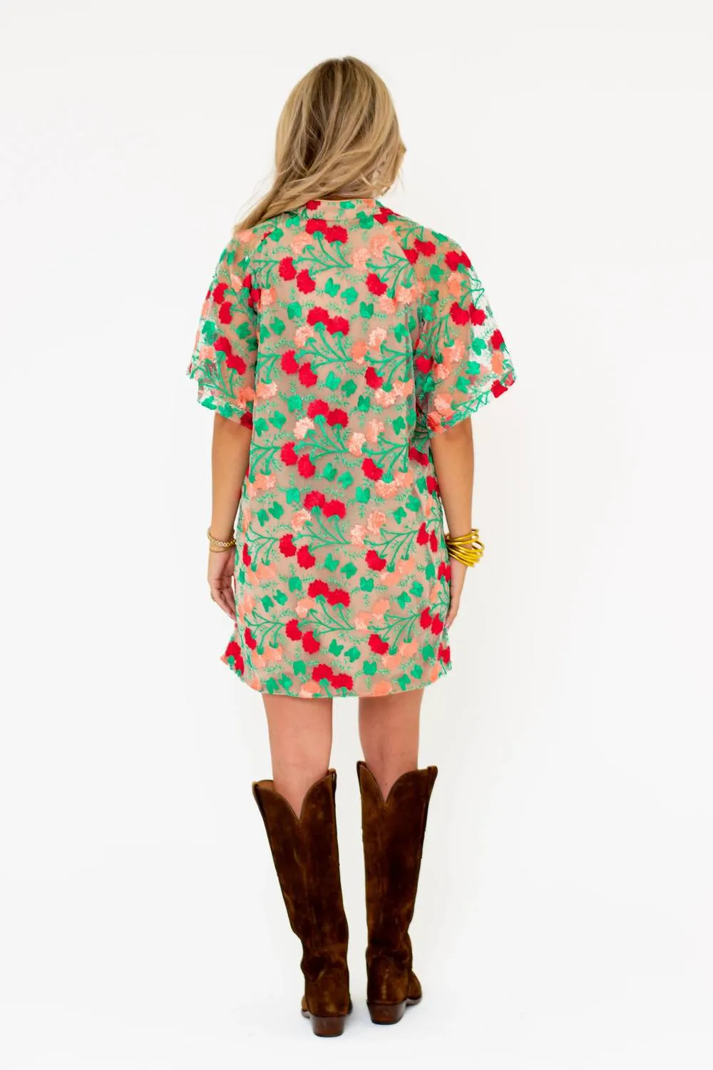 Lulu Short Sleeve Mini Caftan In Precious Coral