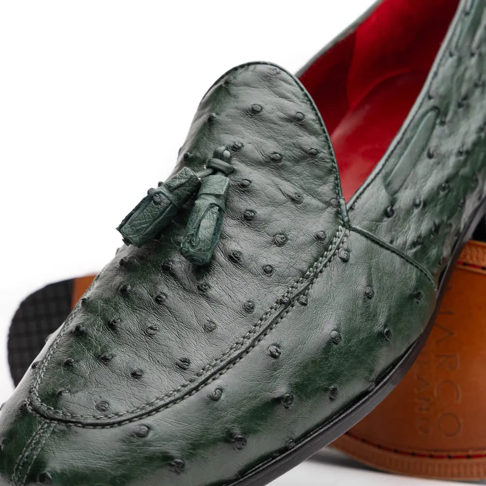Marco Di Milano Aubiere Forest Green Ostrich Quill Tassel Loafers