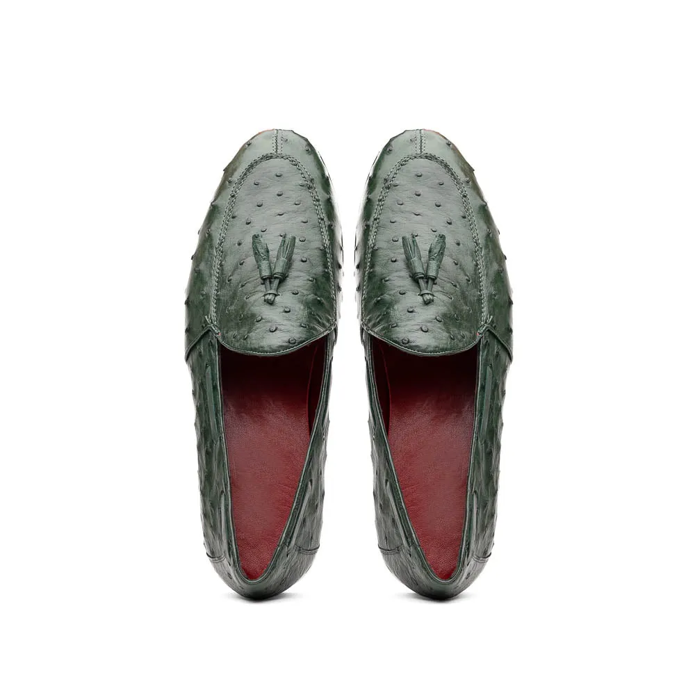 Marco Di Milano Aubiere Forest Green Ostrich Quill Tassel Loafers