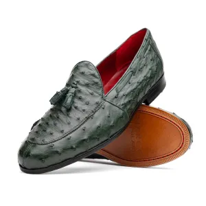 Marco Di Milano Aubiere Forest Green Ostrich Quill Tassel Loafers