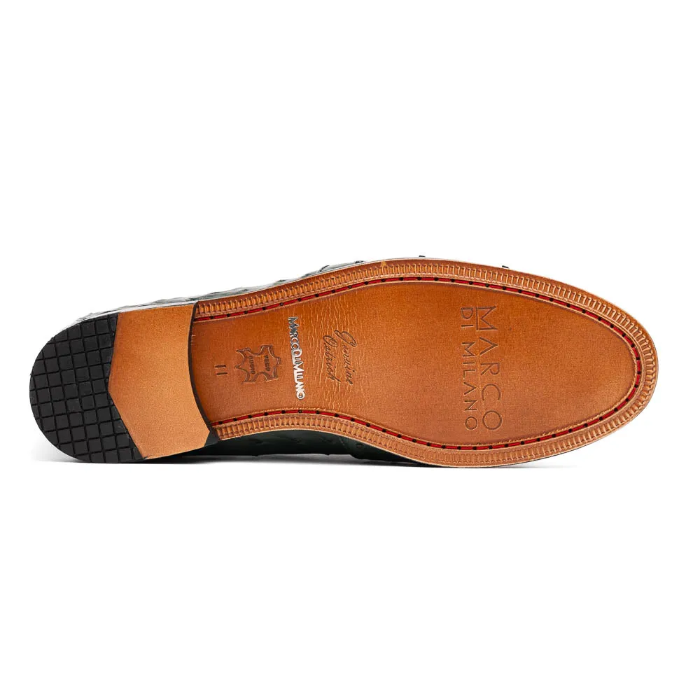 Marco Di Milano Aubiere Forest Green Ostrich Quill Tassel Loafers