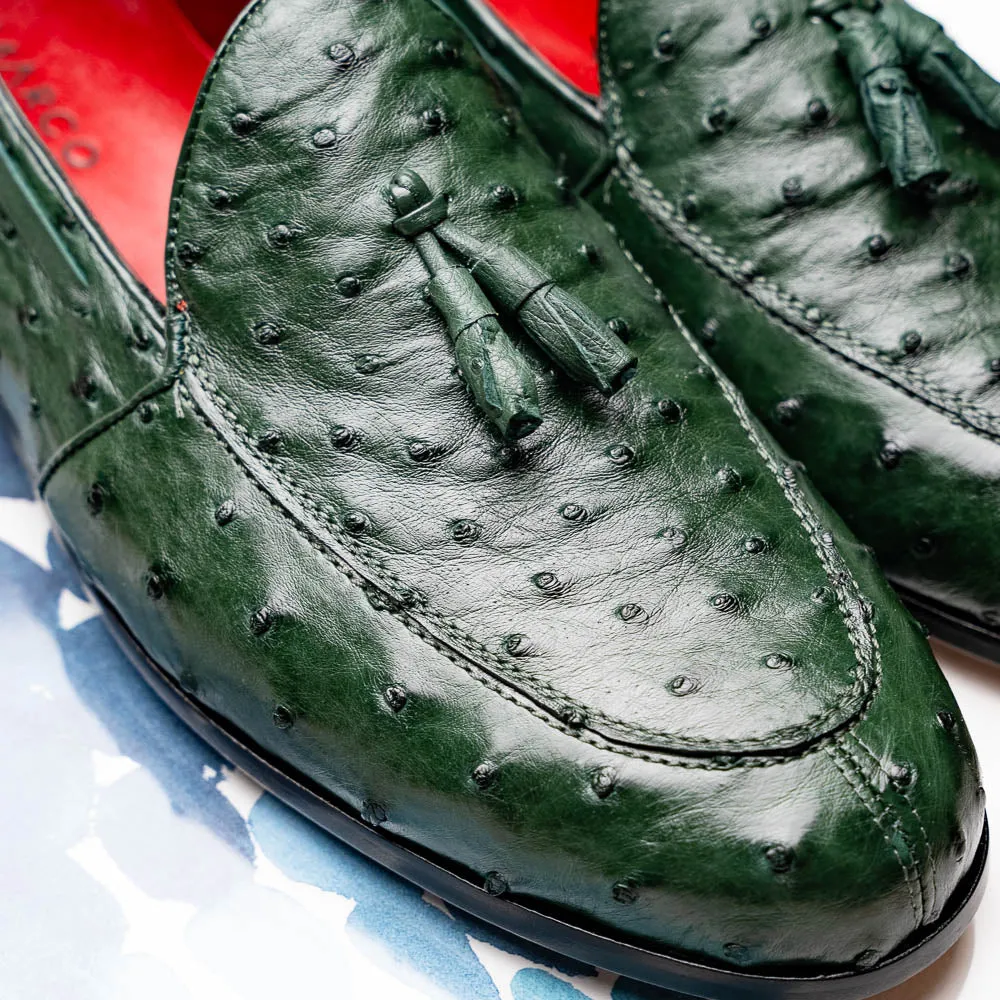 Marco Di Milano Aubiere Forest Green Ostrich Quill Tassel Loafers