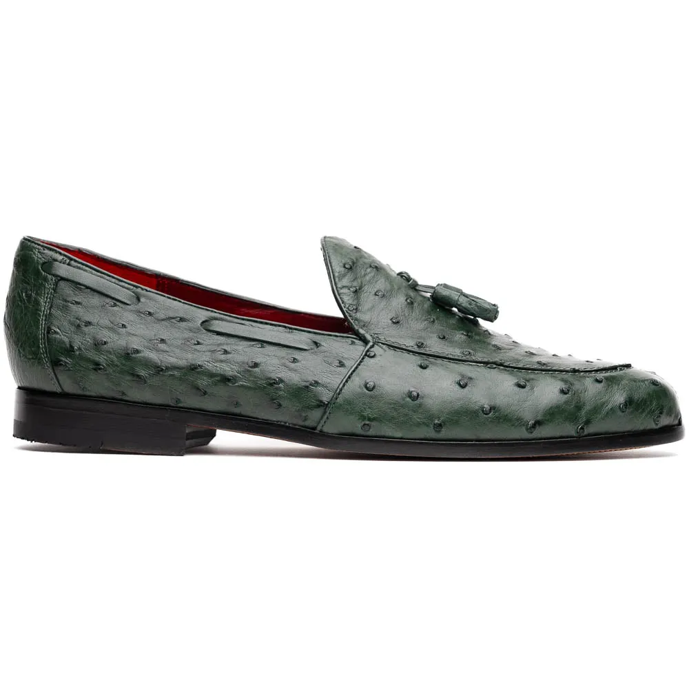 Marco Di Milano Aubiere Forest Green Ostrich Quill Tassel Loafers