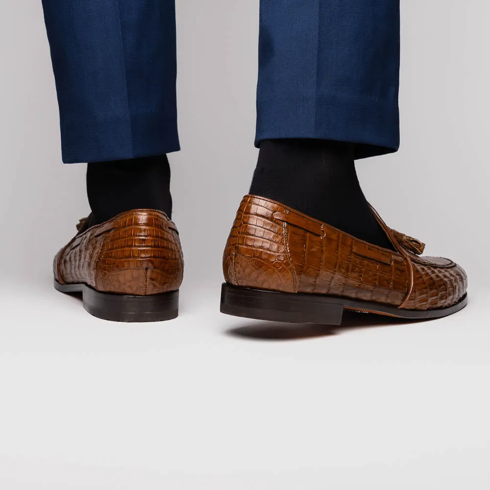 Marco Di Milano Bianchi in Bay Apache Caiman Crocodile Tassel Loafers