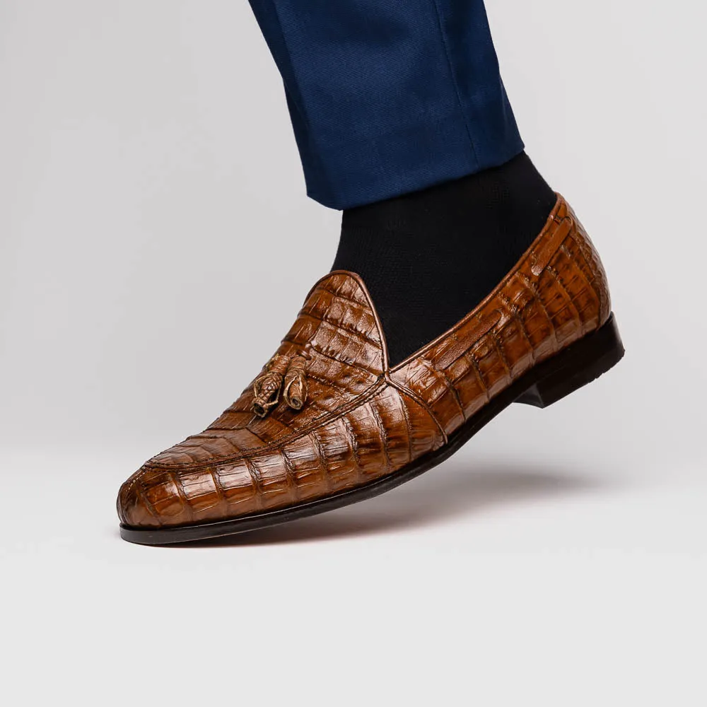 Marco Di Milano Bianchi in Bay Apache Caiman Crocodile Tassel Loafers
