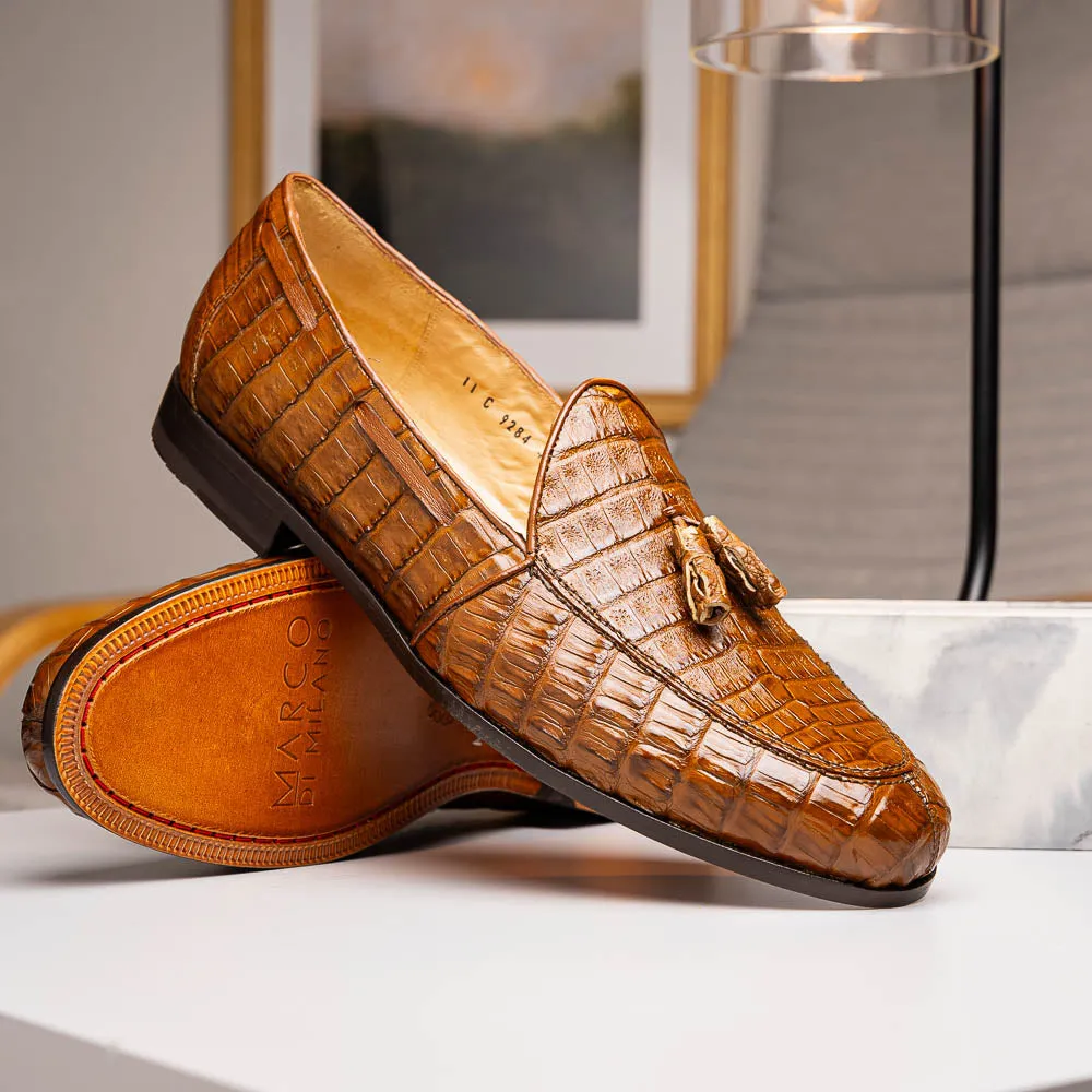 Marco Di Milano Bianchi in Bay Apache Caiman Crocodile Tassel Loafers