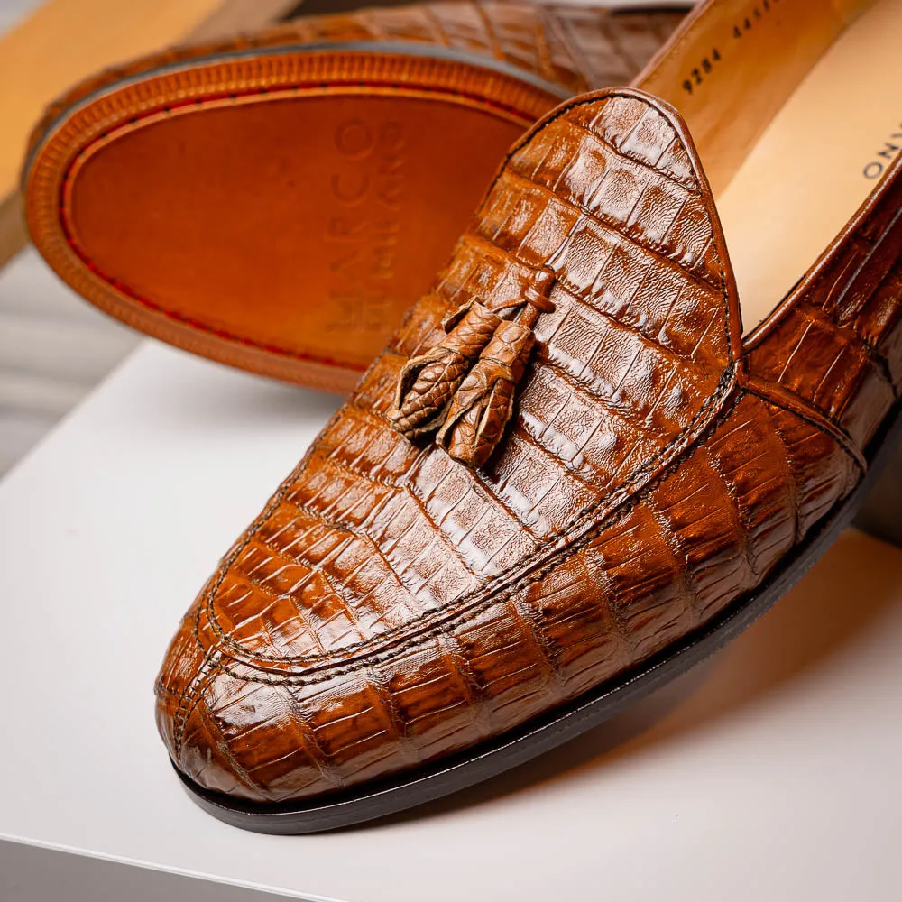 Marco Di Milano Bianchi in Bay Apache Caiman Crocodile Tassel Loafers
