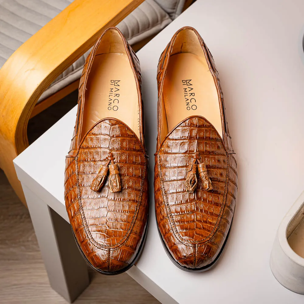 Marco Di Milano Bianchi in Bay Apache Caiman Crocodile Tassel Loafers