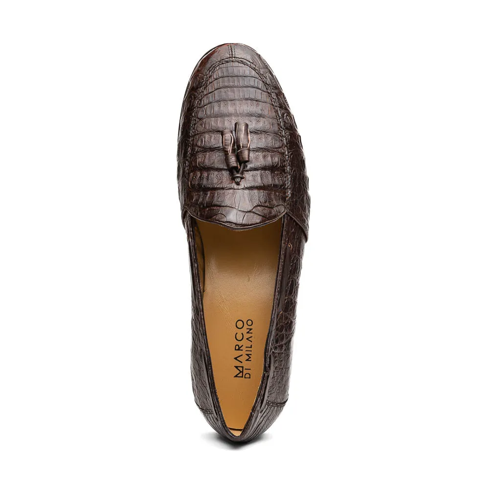 Marco Di Milano Bianchi in Brown Caiman Crocodile Tassel Loafers