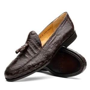Marco Di Milano Bianchi in Brown Caiman Crocodile Tassel Loafers