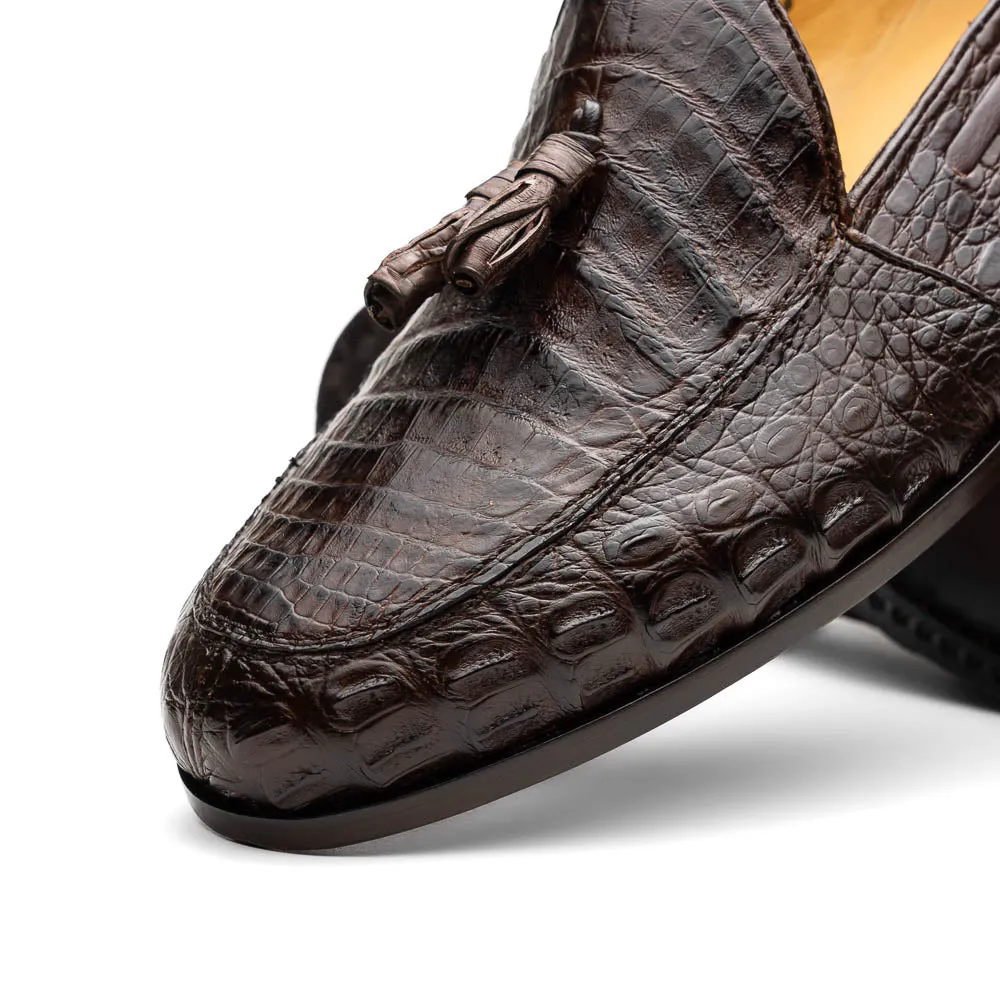 Marco Di Milano Bianchi in Brown Caiman Crocodile Tassel Loafers