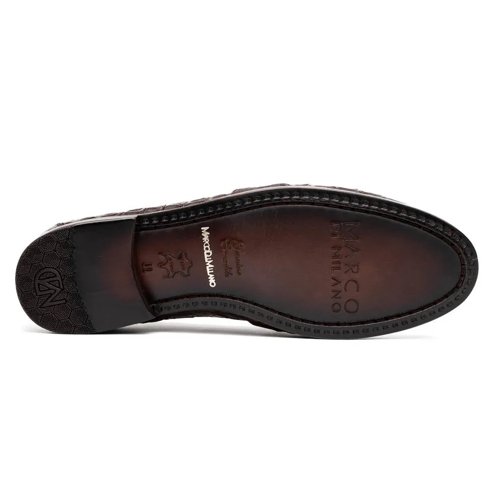Marco Di Milano Bianchi in Brown Caiman Crocodile Tassel Loafers