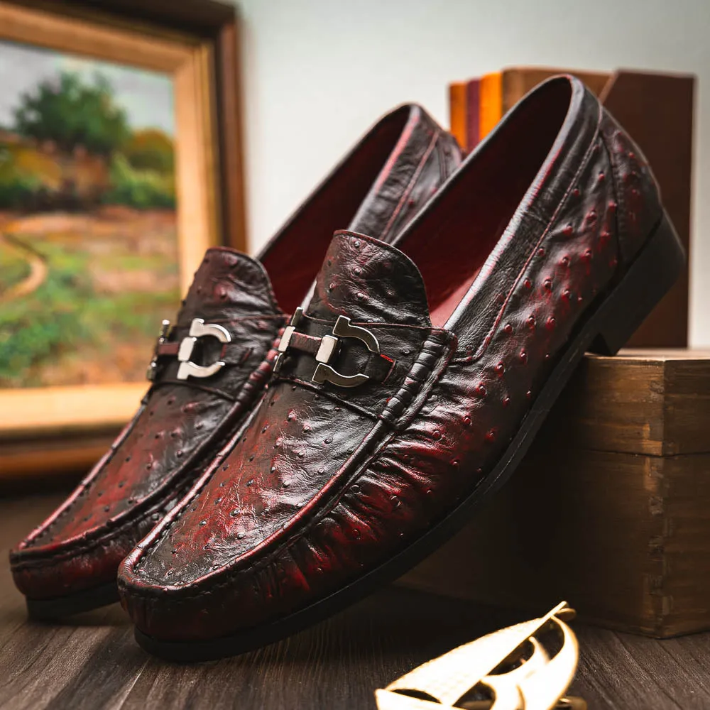 Marco Di Milano Ferrioni in Black Cherry Ostrich Bit Loafers