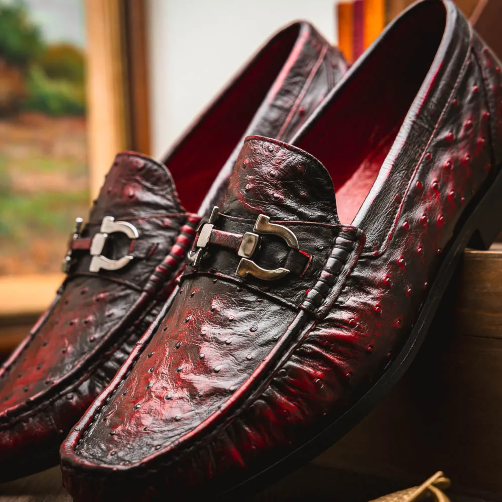 Marco Di Milano Ferrioni in Black Cherry Ostrich Bit Loafers