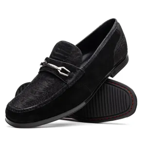 Marco Di Milano Hugo Black Sueded Ostrich Leg Bit Loafers