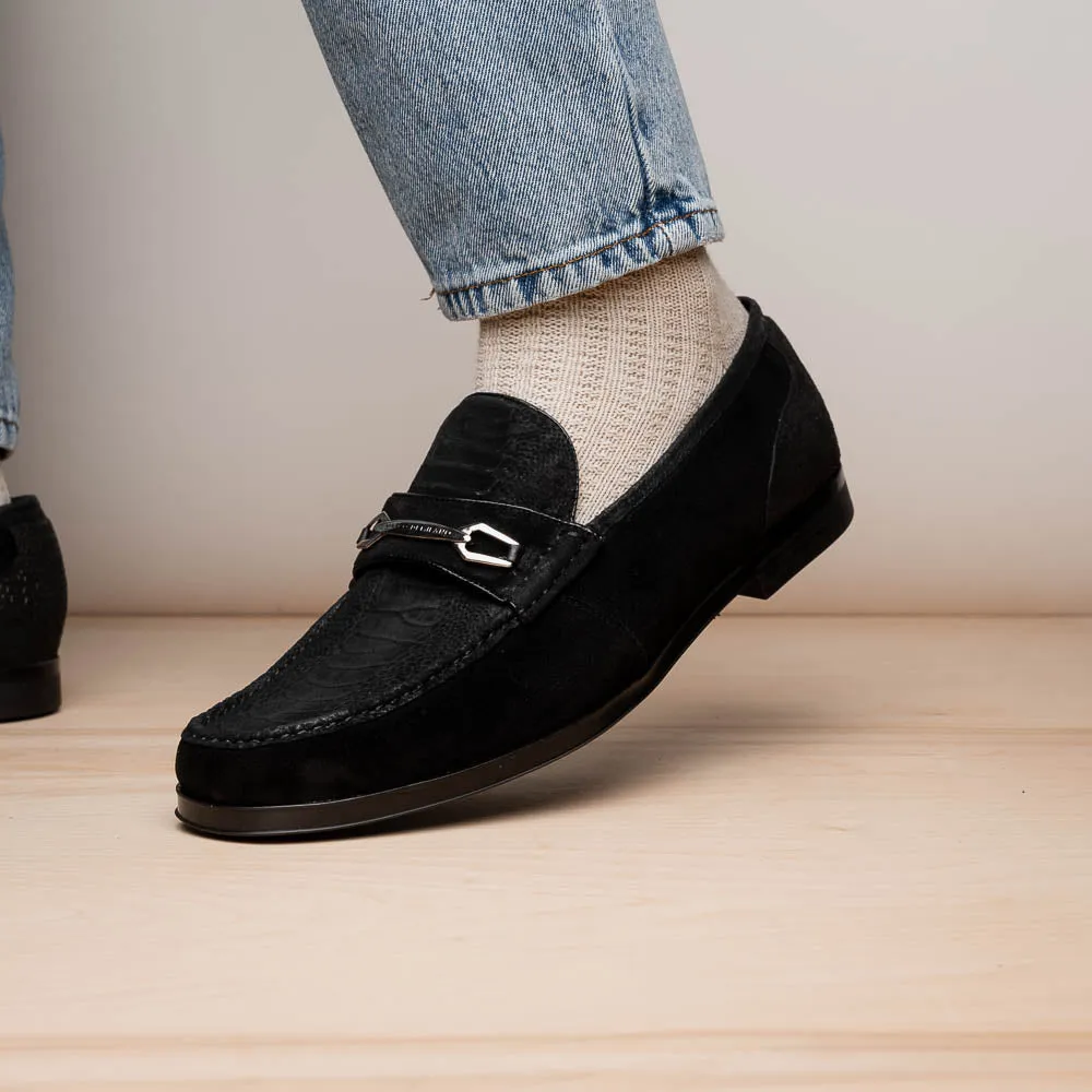Marco Di Milano Hugo in Black Sueded Ostrich Leg Bit Loafers