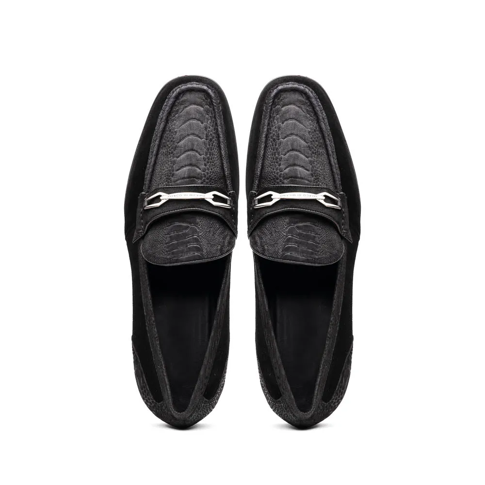 Marco Di Milano Hugo in Black Sueded Ostrich Leg Bit Loafers