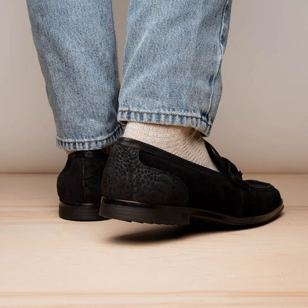 Marco Di Milano Hugo in Black Sueded Ostrich Leg Bit Loafers