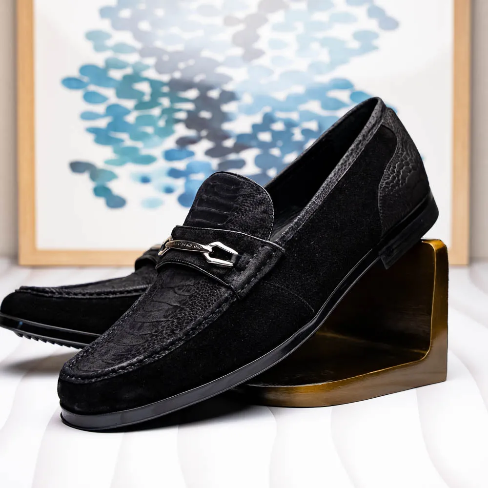 Marco Di Milano Hugo in Black Sueded Ostrich Leg Bit Loafers