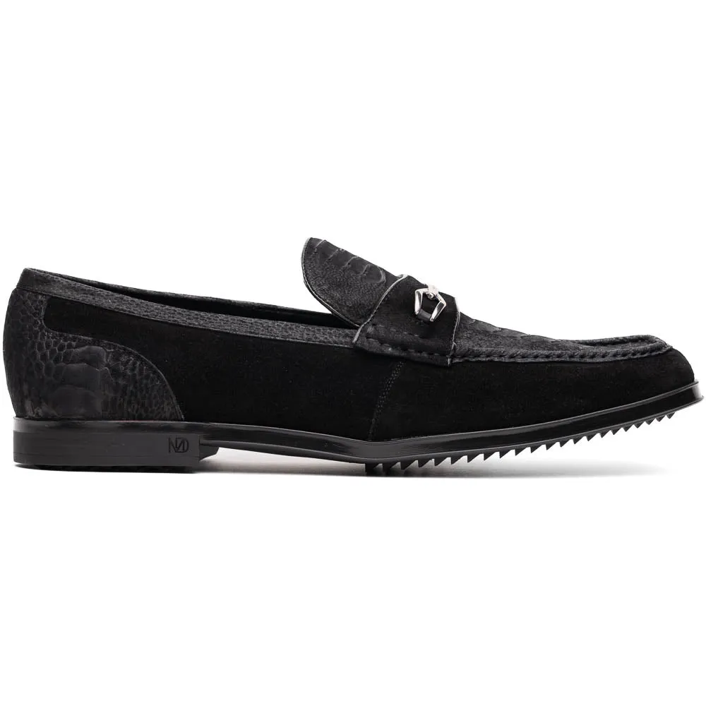 Marco Di Milano Hugo in Black Sueded Ostrich Leg Bit Loafers