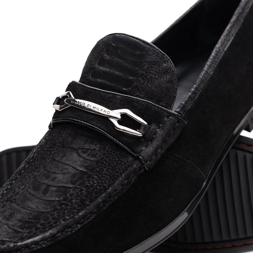 Marco Di Milano Hugo in Black Sueded Ostrich Leg Bit Loafers