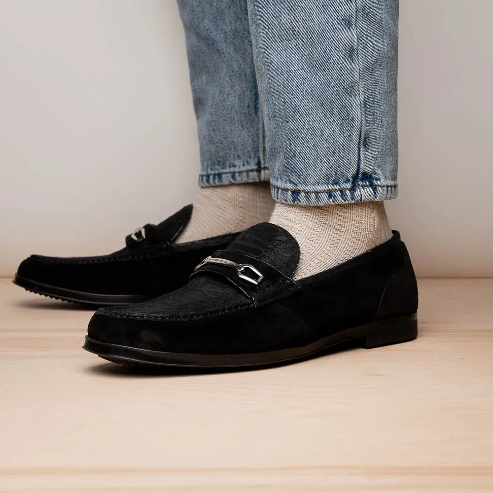 Marco Di Milano Hugo in Black Sueded Ostrich Leg Bit Loafers